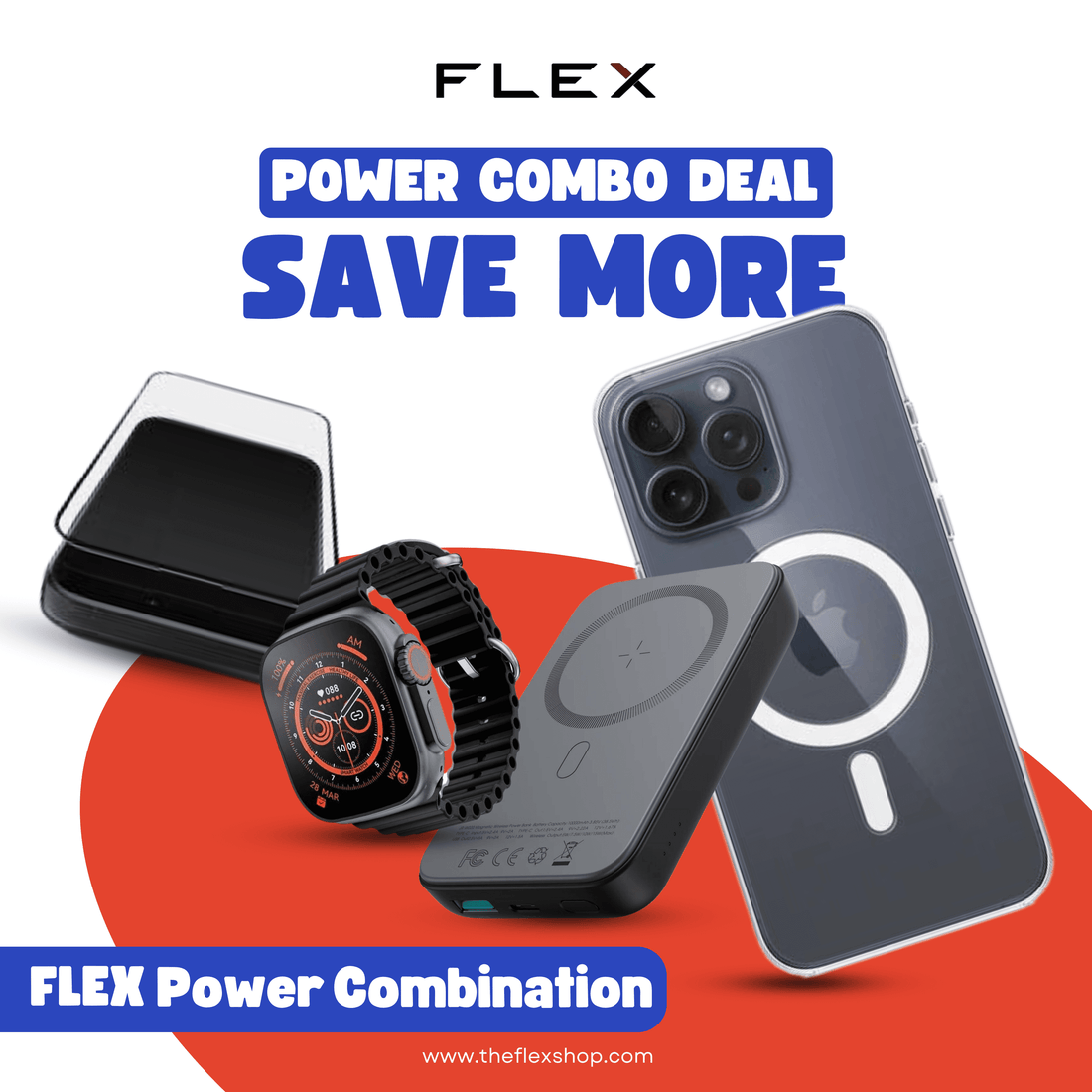 FLEX Power Combination ( 1 Smartwatch + 1 Magsafe charger + 1 Magsafe Case + 1 Screen protector ) - Flex